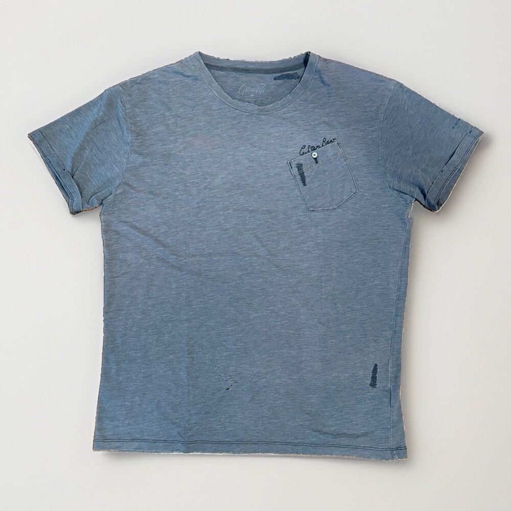 Vintage Y2K G-Star Raw Mens XL Distressed T Shirt Gray Blue Pocket Streetwear